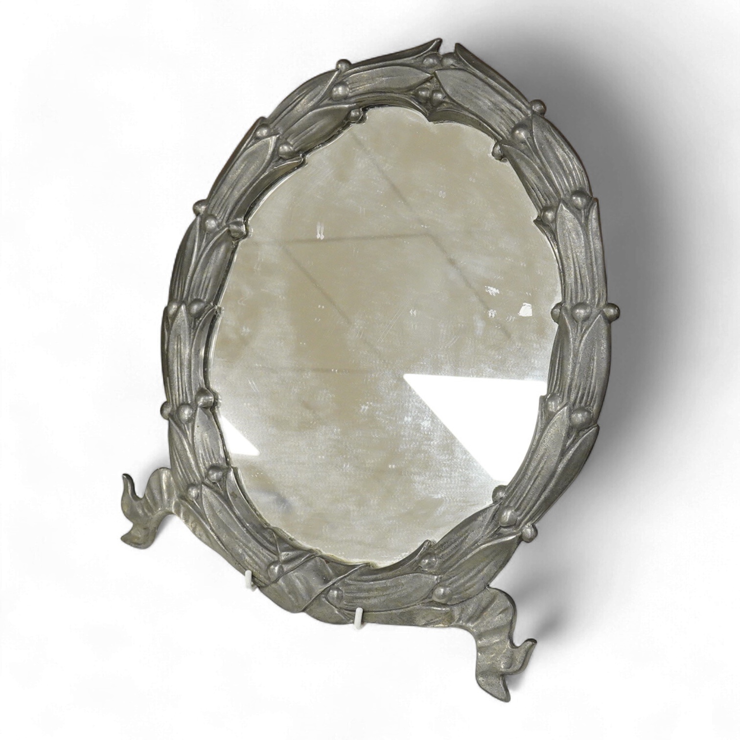 Giovanni Patrini for Athena, a mid-century cast pewter dressing mirror, stamped verso, 37cm high